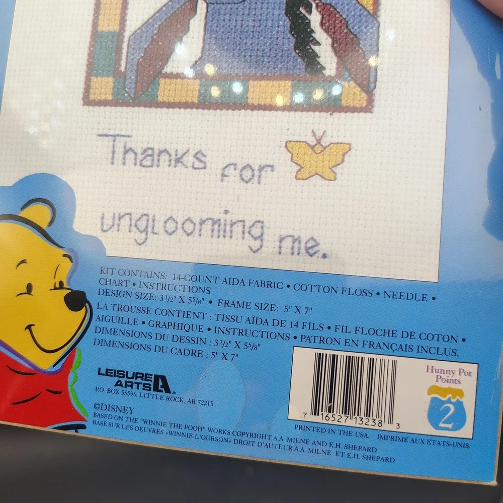 Leisure Arts Pooh Ungloomy Counted Cross Stitch Kit Kids OS Eeyore Disney Vtg